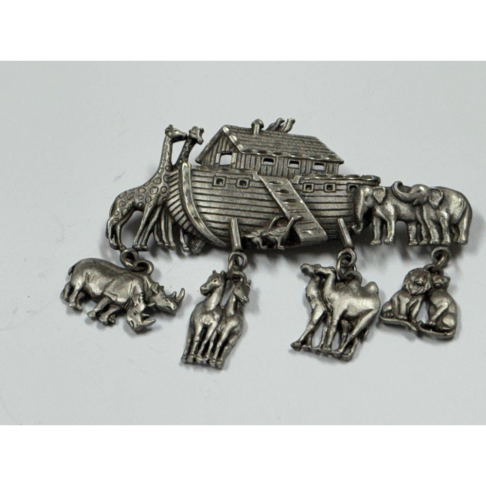 Vintage JJ  signed  Pewter Noah's‎ Ark Brooch